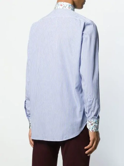 Shop Etro Floral-trimmed Striped Shirt In Blue