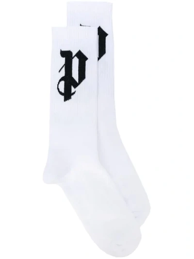 Shop Palm Angels P Intarsia Logo Socks In White