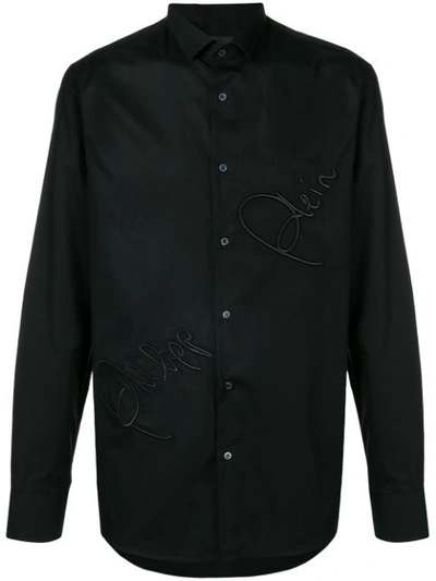 Shop Philipp Plein Embroidered Logo Shirt In Black