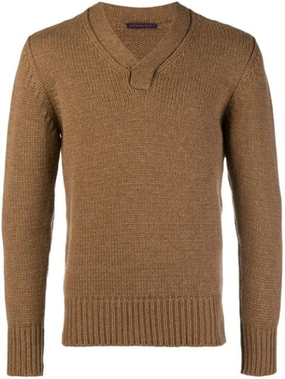 Shop East Harbour Surplus Slim Fitted Sweater In Brown