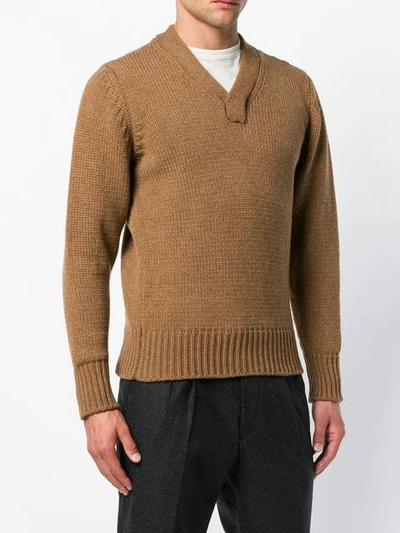 Shop East Harbour Surplus Slim Fitted Sweater In Brown