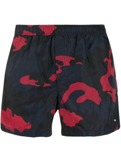 Shop Valentino Camouflage Print Swim Shorts In Blue