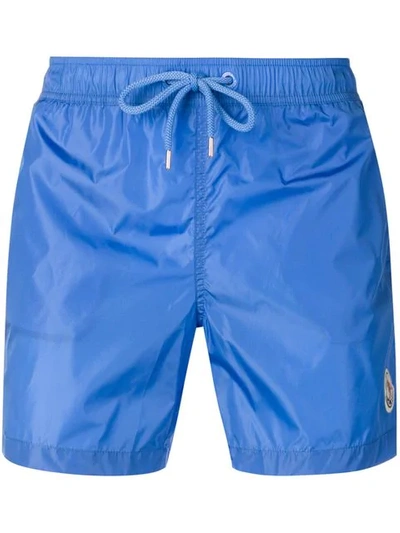 Shop Moncler Side Logo Swim Shorts In Blue