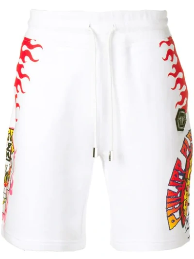 Shop Philipp Plein Pizza Boy Shorts In White