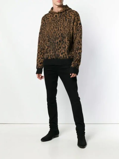 Shop Laneus Leopard Pattern Hoodie - Brown