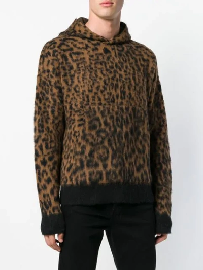 Shop Laneus Leopard Pattern Hoodie - Brown