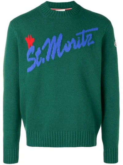 Shop Moncler Intarsia Logo Knitted Sweater In Green