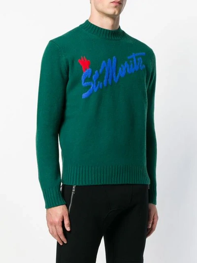 Shop Moncler Intarsia Logo Knitted Sweater In Green
