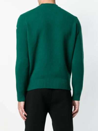 Shop Moncler Intarsia Logo Knitted Sweater In Green