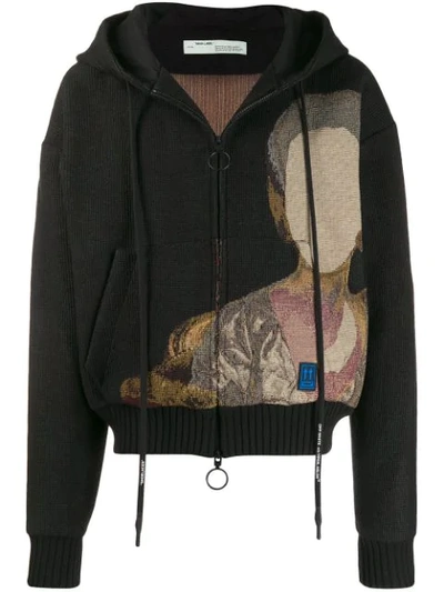 OFF-WHITE JACQUARD KNIT HOODED JACKET - 黑色