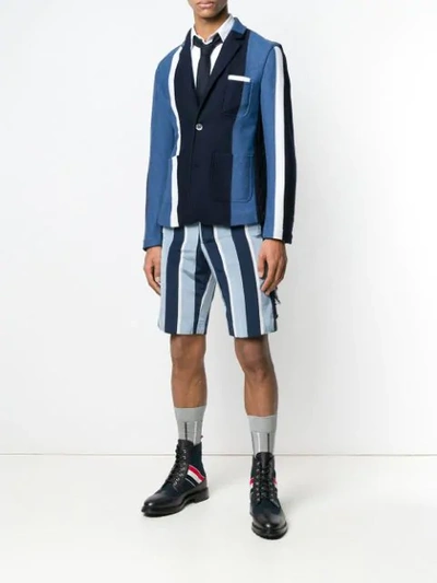 Shop Thom Browne Repp Stripe Combo-knit Sport Coat In 415 Navy