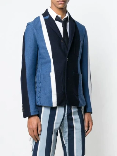 Shop Thom Browne Repp Stripe Combo-knit Sport Coat In 415 Navy