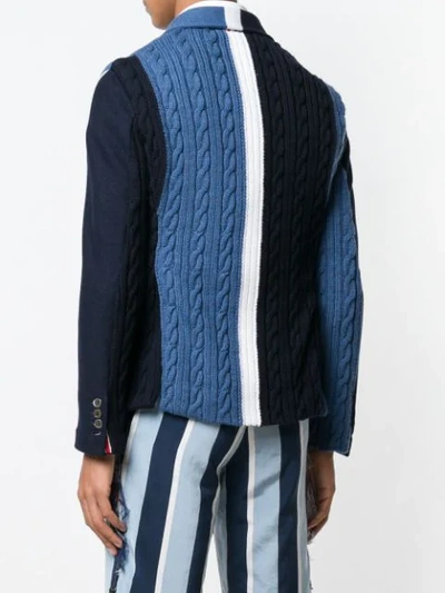 Shop Thom Browne Repp Stripe Combo-knit Sport Coat In 415 Navy