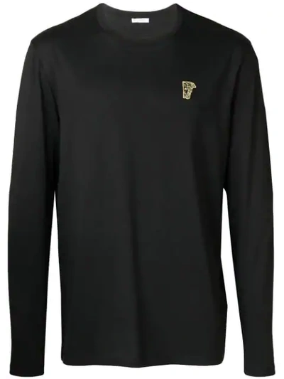 Shop Versace Medusa Logo Patch Long Sleeve T-shirt In Black