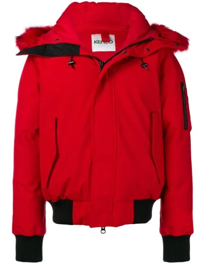 Shop Kenzo Faux Fur Trimmed Puffer Jacket In Red