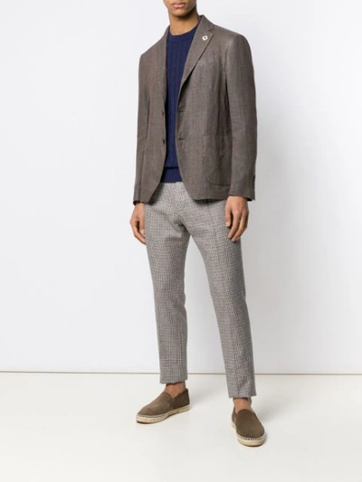 Shop Lardini Lapel Button Blazer In Brown