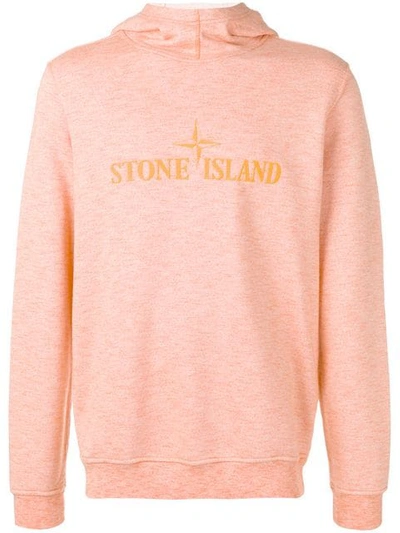 Shop Stone Island Embroidered Logo Hoodie In Orange