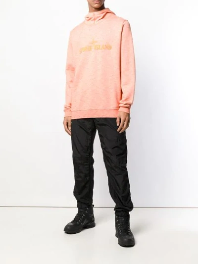 Shop Stone Island Embroidered Logo Hoodie In Orange