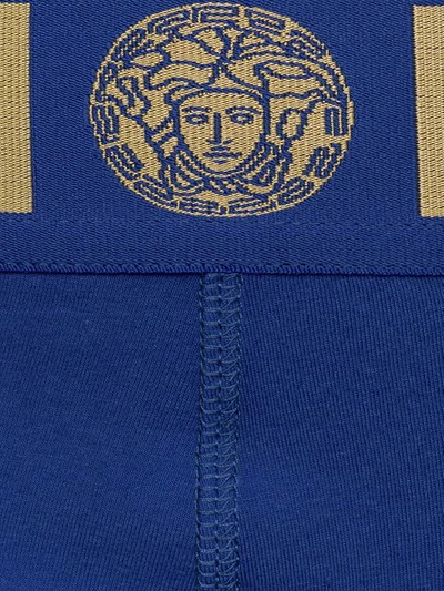 Shop Versace Gold Trim Logo Boxers In Blue