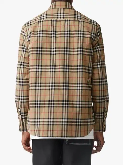 Shop Burberry Logo Print Checked Shirt - Neutrals