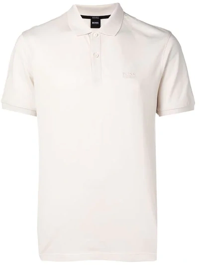 Shop Hugo Boss Boss  Embroidered Logo Polo Shirt - Neutrals