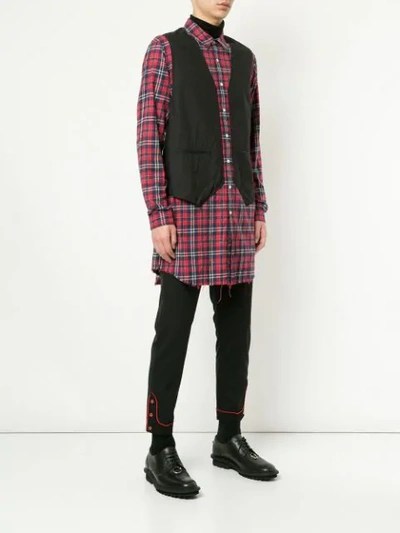 Shop John Undercover Checked Waistcoat Shirt In Multicolour