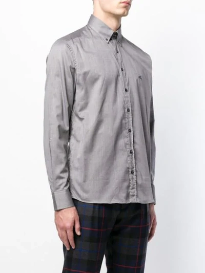 Shop Etro Logo Embroidered Button Down Shirt In Grey