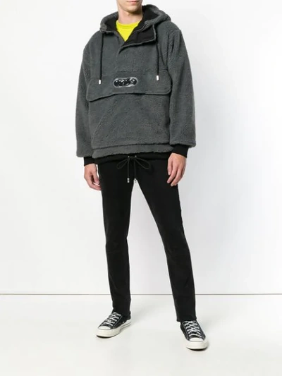 Shop Gcds Fleece Hooded Sweatshirt In Grey