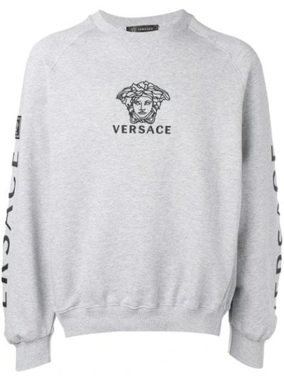 Shop Versace Logo Embroidered Sweatshirt In Grey