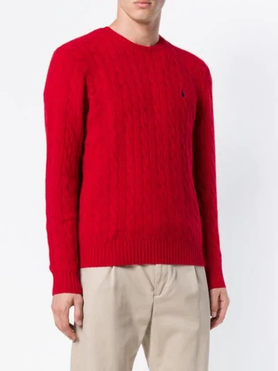 Shop Polo Ralph Lauren Cable Knit Logo Jumper In Red