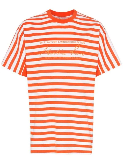 Shop Martine Rose Striped Logo Print Cotton T-shirt In Orange