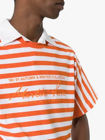 Shop Martine Rose Striped Logo Print Cotton T-shirt In Orange