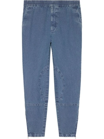 Shop Gucci Herringbone Denim Pant In Blue