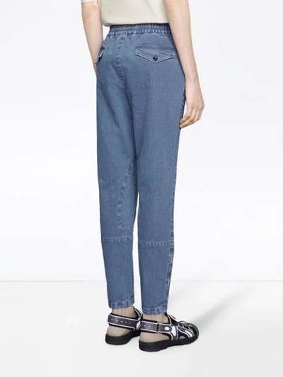 Shop Gucci Herringbone Denim Pant In Blue