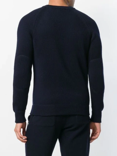 Shop Ami Alexandre Mattiussi Crew Neck Elbow Patches Fisherman's Rib Sweater In Blue