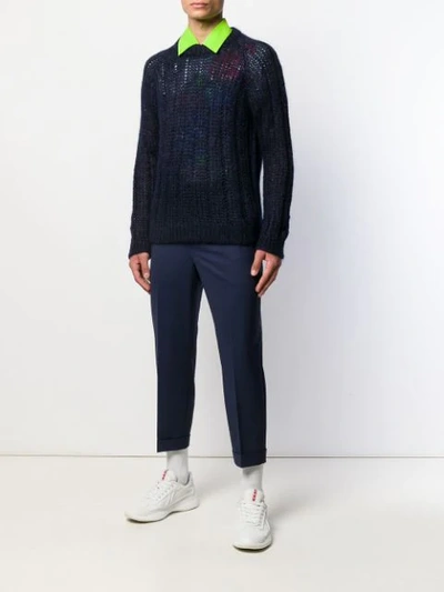 Shop Prada Woven Knit Jumper In Blue