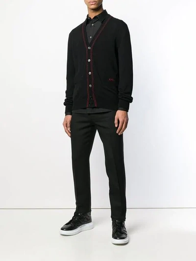 Shop Alexander Mcqueen Knitted Contrast Stitch Cardigan In Black