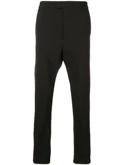 Shop Les Hommes Studded Stripe Straight-leg Trousers - Black