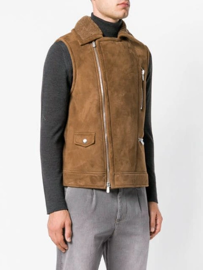 Shop Eleventy Zipped Biker Vest In Brown