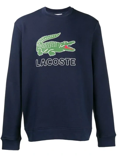 Shop Lacoste Logo Print Sweatshirt In Blue