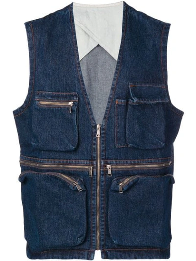 Shop Qasimi Denim Waistcoat In Blue