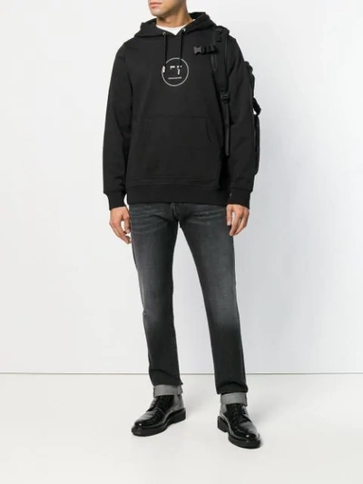 Shop Diesel Black Gold Logo Hooded Sweatshirt In Black