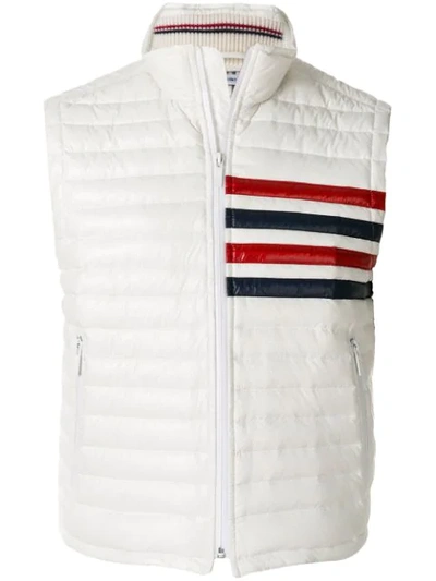 Shop Thom Browne 4-bar Quilted Down Satin Tech Vest In White