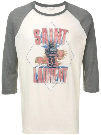 Shop Saint Laurent Robot Logo T-shirt In Neutrals