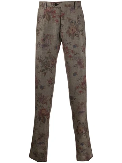 Shop Etro Floral Print Chinos In Grey