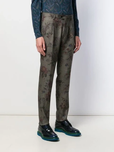 Shop Etro Floral Print Chinos In Grey