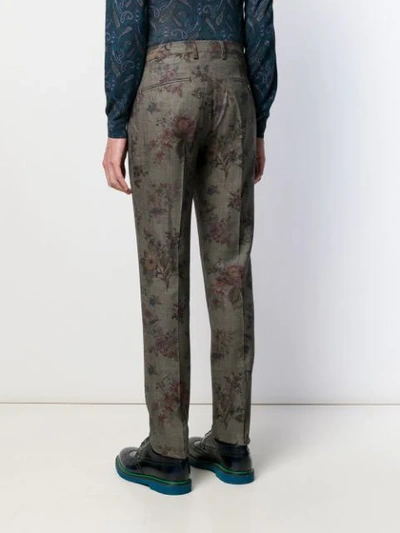 Shop Etro Floral Print Chinos In Grey