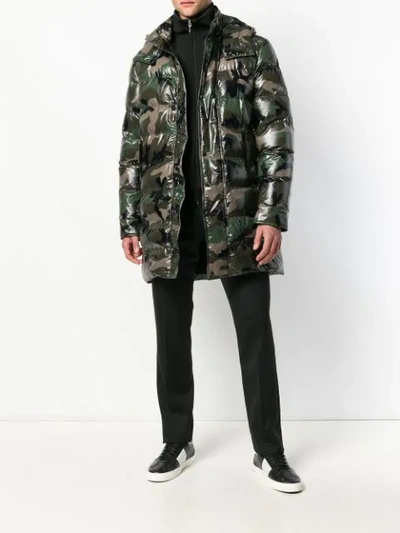 Shop Valentino Military Printed Padded Jacket In Green