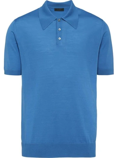 Shop Prada Knitted Polo Shirt In Blue