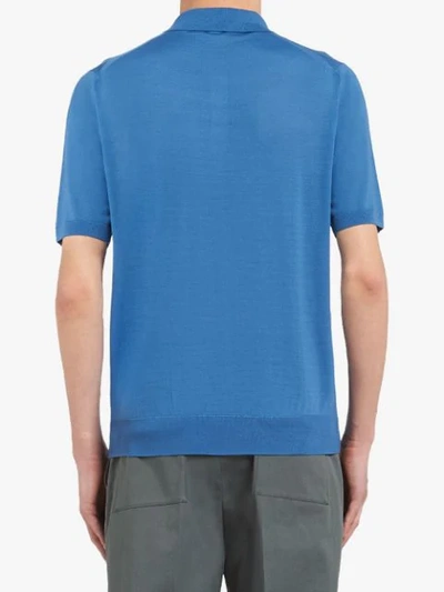 Shop Prada Knitted Polo Shirt In Blue